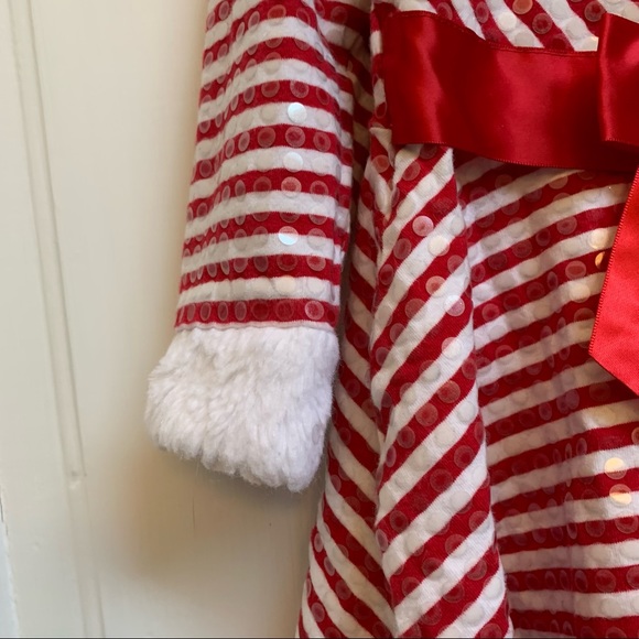 BONNIE JEAN TODDLER 24 MONTHS HOLIDAY DRESS RED AND WHITE STRIPES, SEQUINS & FUR - Picture 3 of 4
